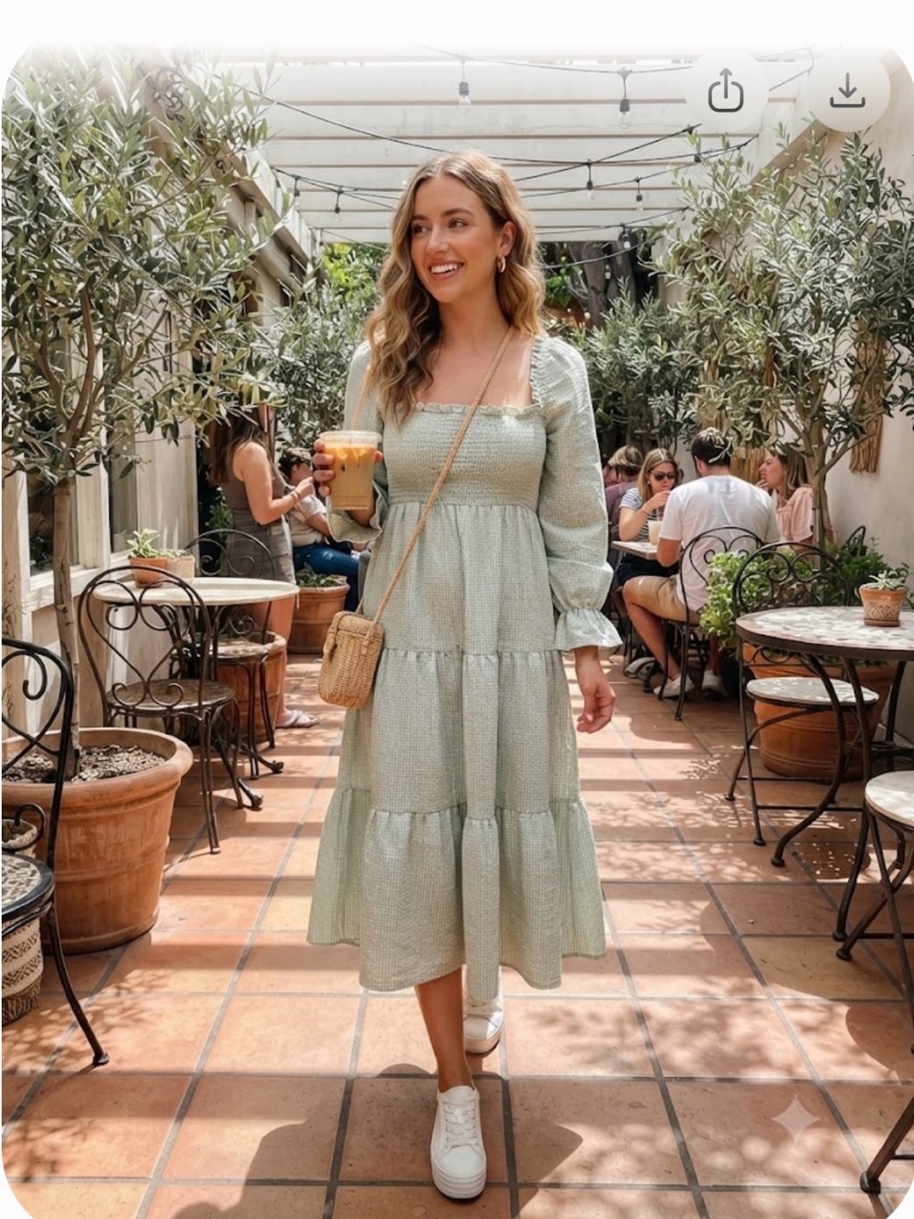 Smocked Tiered Midi Dress in Light Green - Women